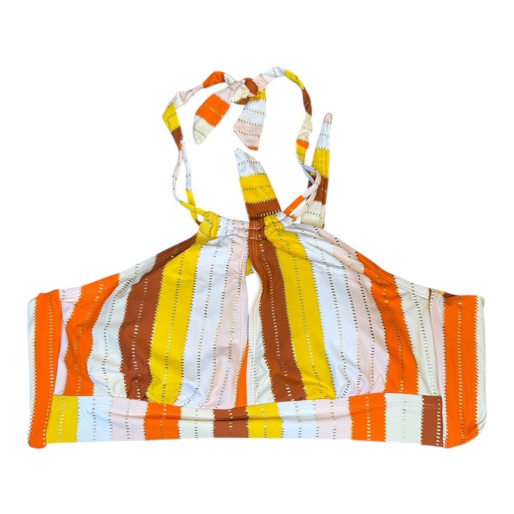 Gibson Latimer Halter Bikini Top Striped Metallic Accents Sleeveless XL NWT‎